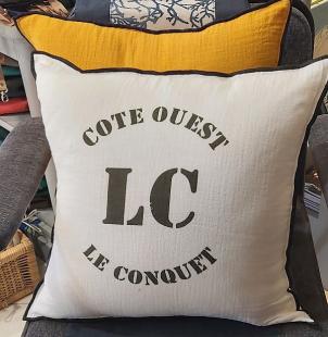 Pillow square wirth black bourdon stitch finishing COTE OUEST LC Le Conquet